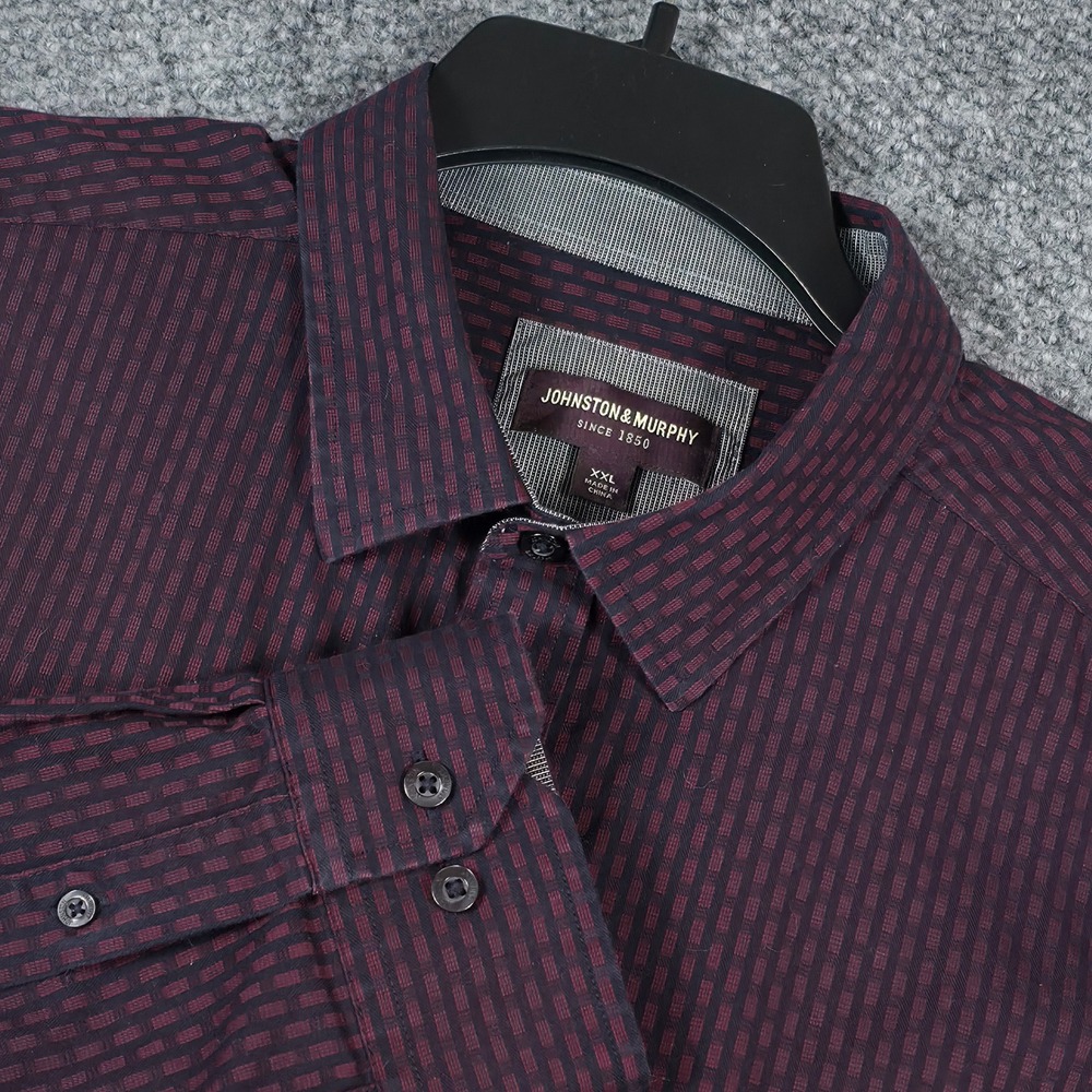 Johnston & Murphy Mens XXL Burgundy Navy Textured‎ Cotton Button Down Shirt
